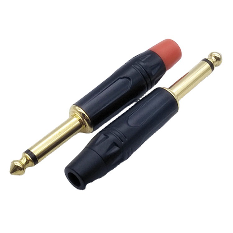 厂家直供 镀金6.35插头单声道焊接式6.5大二芯麦克风话筒音频插头