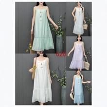 春夏莱卡尔棉涤可调节吊带连衣裙文艺复古仙气小众裙民族风