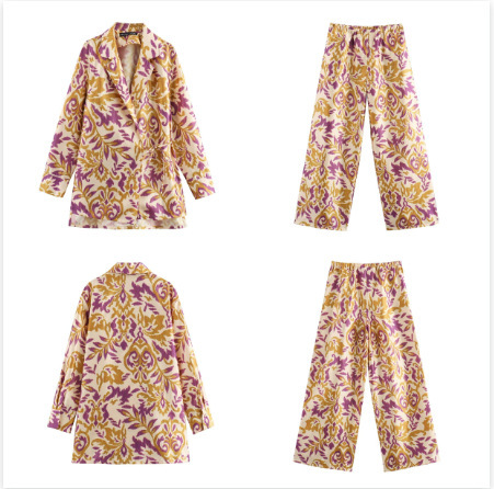 Damenbekleidung Herbst 2024, neues Anzug- und Hosenset mit Metalldraht-Print_voghion.com