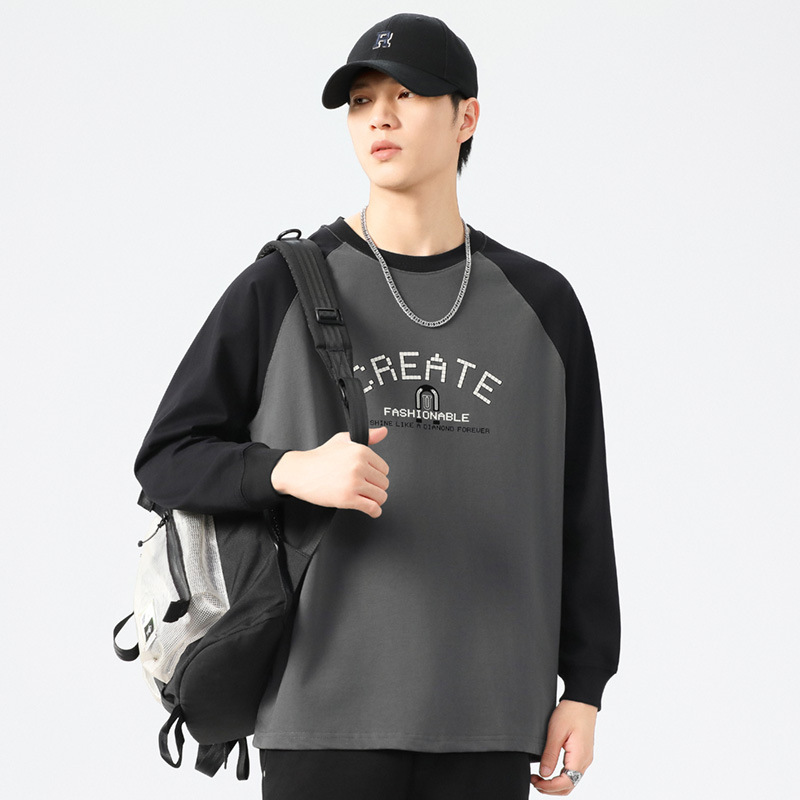 F1257 | plus size Men's Autumn New 260G Heavy Crewneck Long Sleeve T-Shirt Men's Loose Printed Base Jacket F1257 | plus size Men's Autumn New 260G Heavy Crewneck Long Sleeve T-Shirt Men's Loose Printed Base Jacket