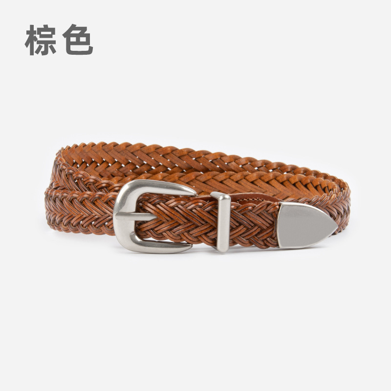 女式编织复古腰带配牛仔休闲裤装饰无孔针扣皮带跨境代发广州皮具|undefined