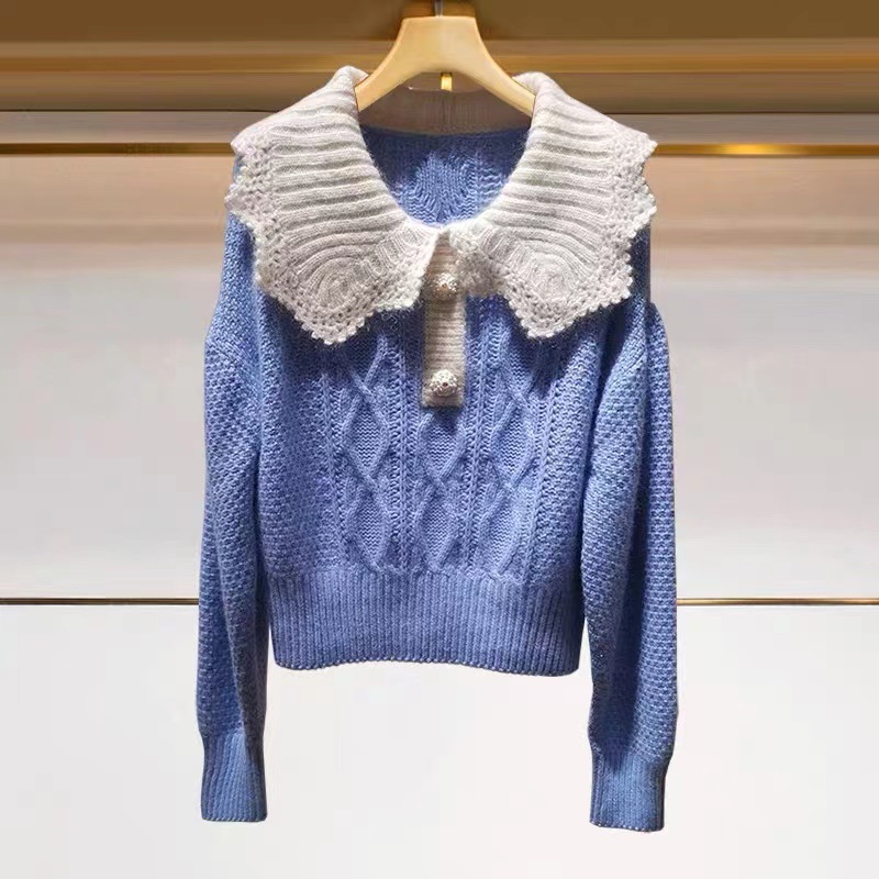 卓雅舞者 J家/22秋冬新款  法式甜美风钩花娃娃领针织衫女 50599