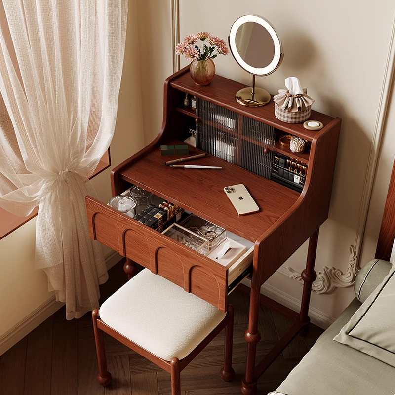 Tabla de maquillaje de madera maciza, dormitorio principal, pequeño tipo de esquina de pared muy estrecha, cabina de maquillaje, meseta de maquillaje retro medieval