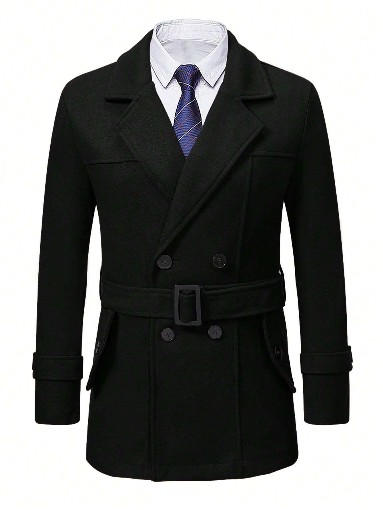 2025 otoño y invierno comercio exterior transfronterizo ropa de hombre Europa y Estados Unidos abrigo de lana abrigo de lana Casual cinturón de negocios Amazon image 7