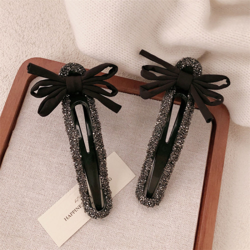 High-end full-pearl black bow duckbill clip lazy chic half-tied at the nape of the neck shark clip hair accessory