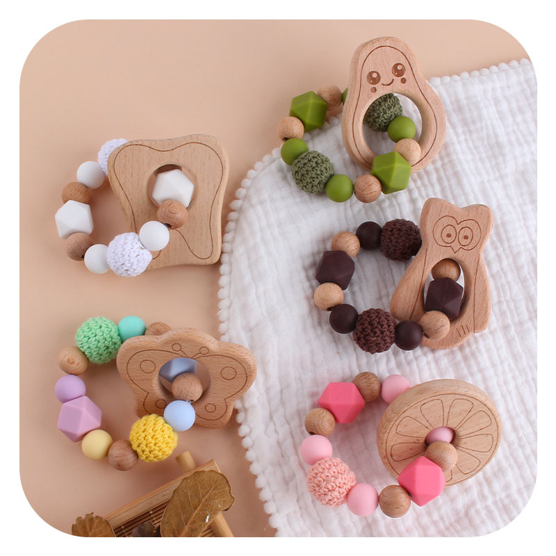 Nuevo DIY creativo de la historieta haya mordedor bebé haya aguacate silicona pulsera mordedor molienda varilla