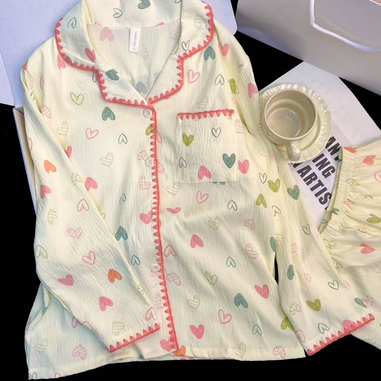 Chatter en vivo explosión con cojín de pecho primavera y otoño dulce nubes algodón de manga larga pijama de niñas estudiantes set de ropa de hogar