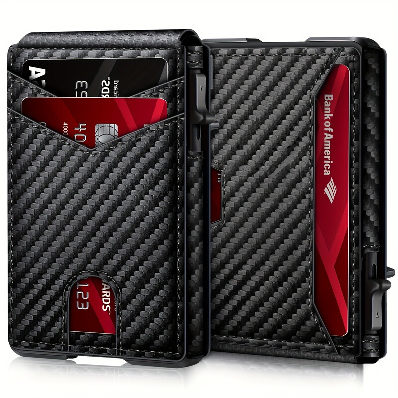 Carbon Fiber Pattern Men's Wallet 80% off Flip Card Holder Anti-Theft Cross-Border Wallet Magnetic Side Push Card Holder