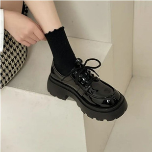 British Style Thick Sole Small Leather Shoes Women's 2024 New Arrival Autumn and Winter All-Match Black Jk Single Shoes Platform Loaf Loafers Ins Trendy