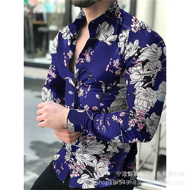 2025wish AliExpress 新しいメンズ 3D デジタルプリント長袖シャツ春メンズラペルスリムトップ|undefined