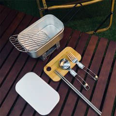 Outdoor tableware set, camping multifunctional Japanese aluminum lunch box, portable folding heatable lunch box for cooking meals