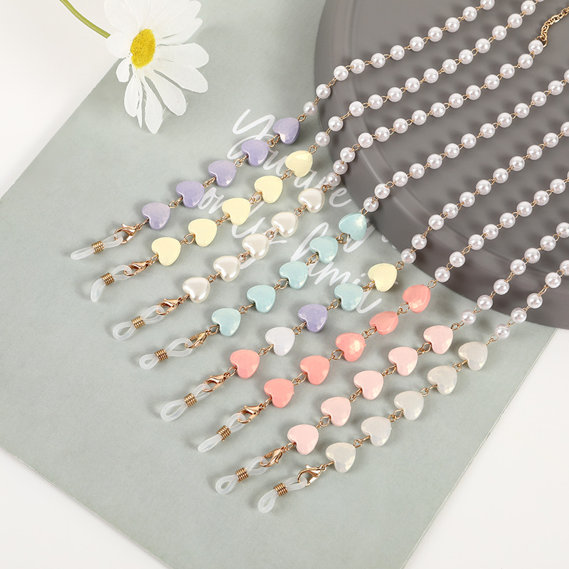 40g Weight Fashion Heart Shape Artificial Pearl Resin Metal Women's Glasses Chain