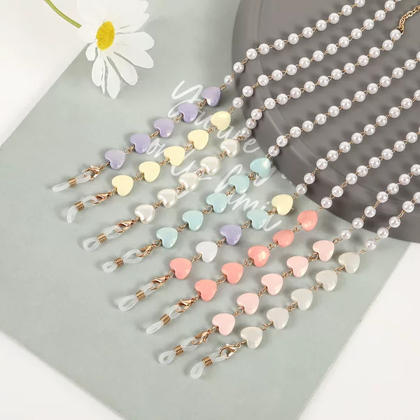 Cross-Border Hot-Selling Glasses Chain, Colorful Heart-Shaped Glasses Chain, Versatile Pearl Heart-Shaped Mask Chain, Mask Chain