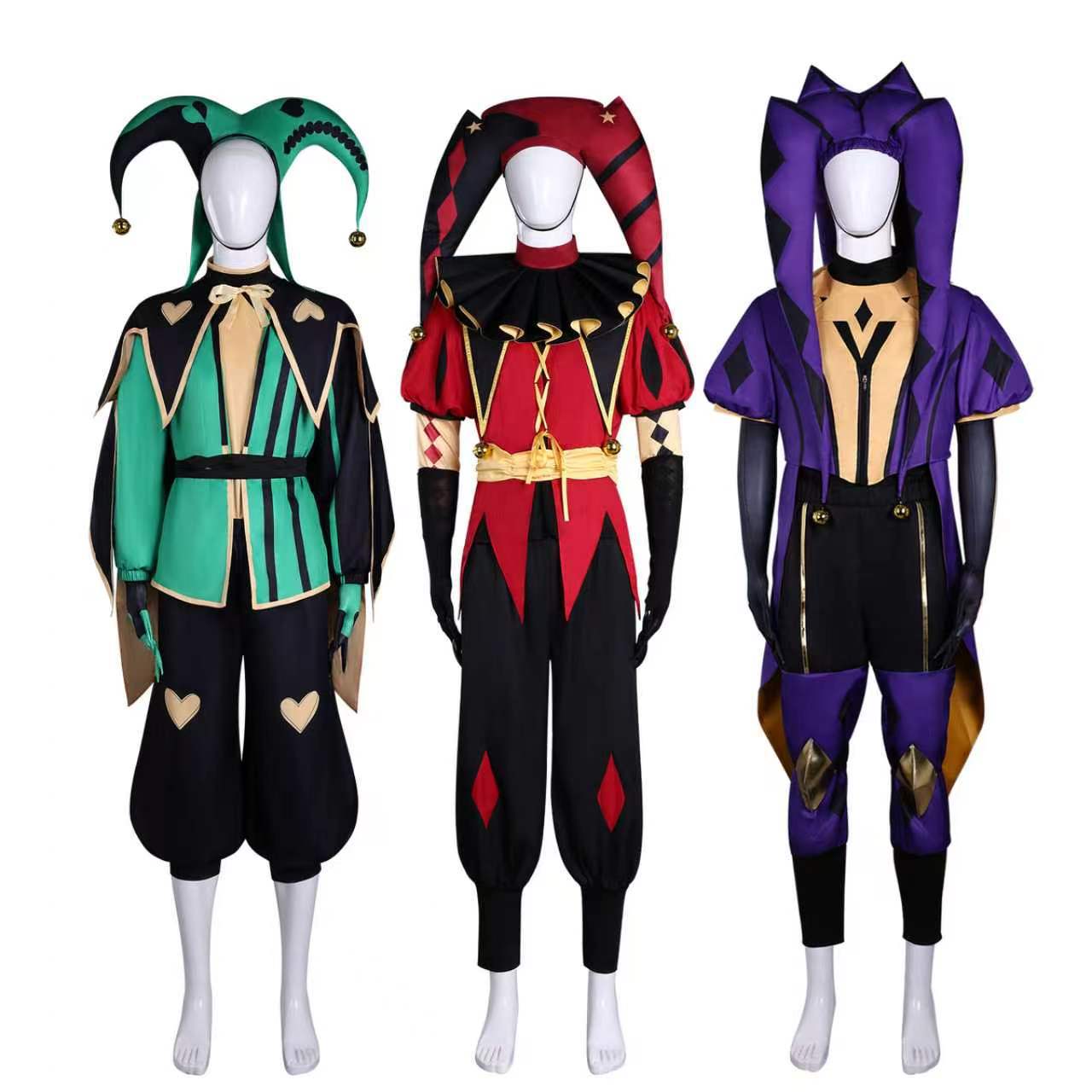 新丝璐万圣节怪胎马戏团cos服harlequin绿色pierrot红色小丑服