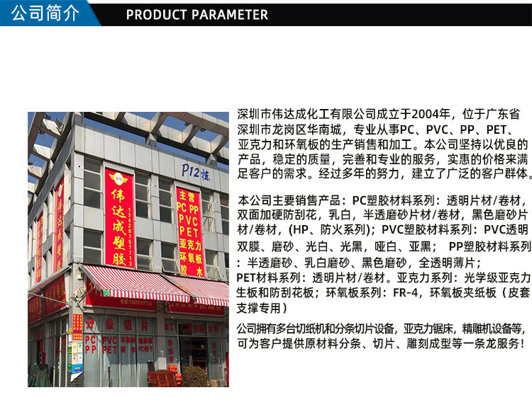 PVC本色为微黄色半透明状，有光泽。透明度胜于聚乙烯、聚丙烯，差于聚苯乙烯，随助剂用量不同，分为软、硬聚氯乙烯，软制品柔而韧，手感粘，硬制品的硬度高于低密度聚乙烯，而低于聚丙烯，在屈折处会出现白化现象。常见制品：板材、管材、鞋底、玩具、门窗、电线外皮、文具等。是一种使用一个氯原子取代聚乙烯中的一个氢原子的高分子材料