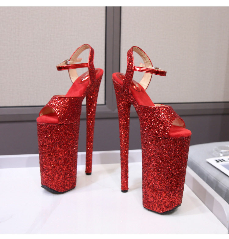 Giày sandal nữ gót nhọn 26 cm đế platform quai ngang — Màu bạc, Màu vàng, Màu đen, Màu đỏ chi tiết 24