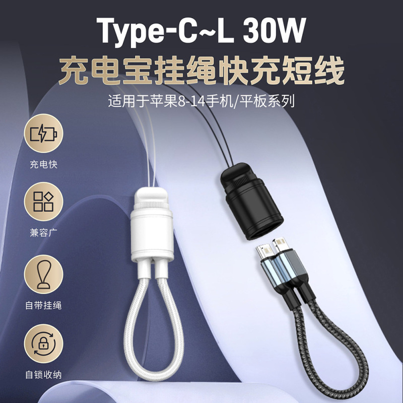 充电宝数据线短款适用于苹果手机专用30W铝合金钥匙扣快充充电线|undefined