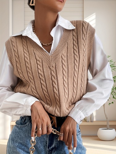 2025 New Western Cross-Border Amazon Women's Cables Vest Top for Innerwear and Outerwear, Solid Color, Versatile Knit Sweater Backless