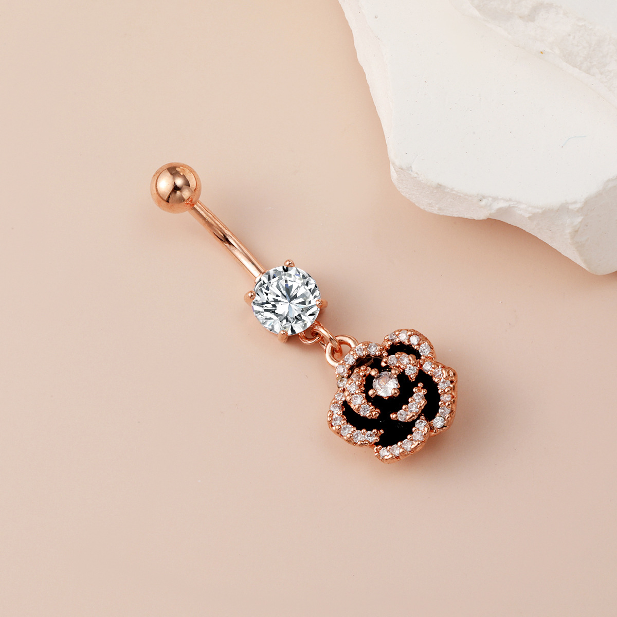 Rose Flower Belly Button Ring Stud Piercing Jewellery_voghion.com