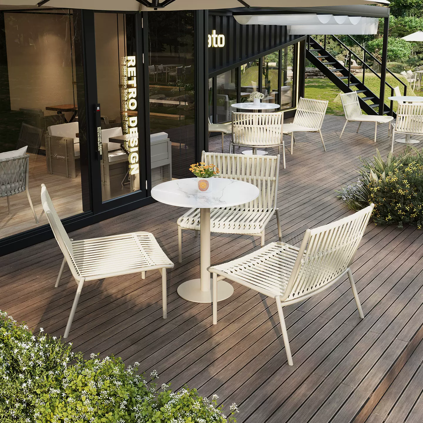 网红西餐厅民宿休息区外摆沙发桌椅组合商用户外庭院花园餐厅桌椅