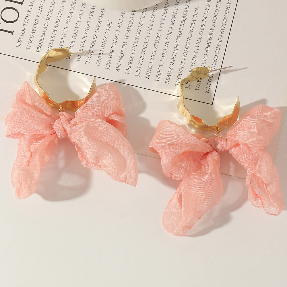 Fabric Yarn Bow Knot Earrings Mori Girls C-shaped Earrings display picture 6