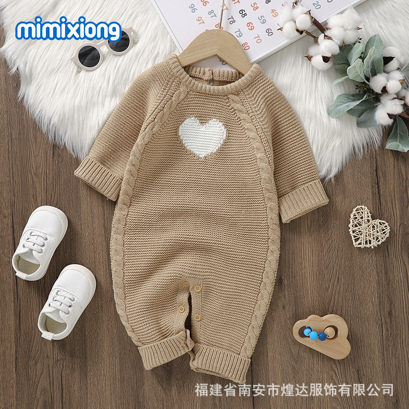 インホット販売春と秋の新しい新生児ワンピースニットラブクローラーベビージャンプスーツクローラー服|undefined