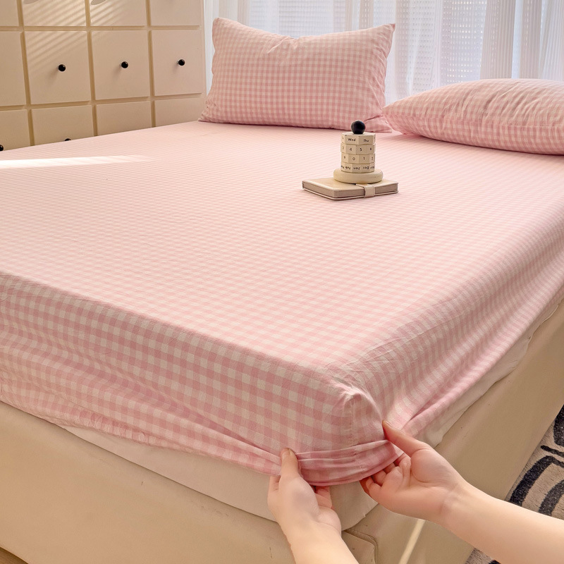 Striped Plaid Japanese Style Cream Style Wash Cotton Bed Cover Three-Piece Set Fully Enclosed Bed Cover Simmons Mattress Protective Cover