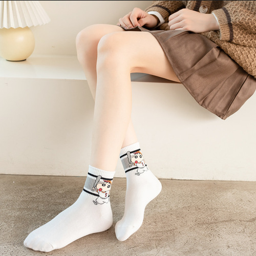 Japanese socks for women, crayon cartoon socks, Xiaoxin cotton mid-calf socks for men and women, college style sports and leisure socks