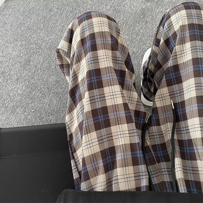 Fabricante de origen pantalones a cuadros retro estadounidenses pantalones de diseño pantalones casuales altos oversize pequeña fragancia a juego de colores