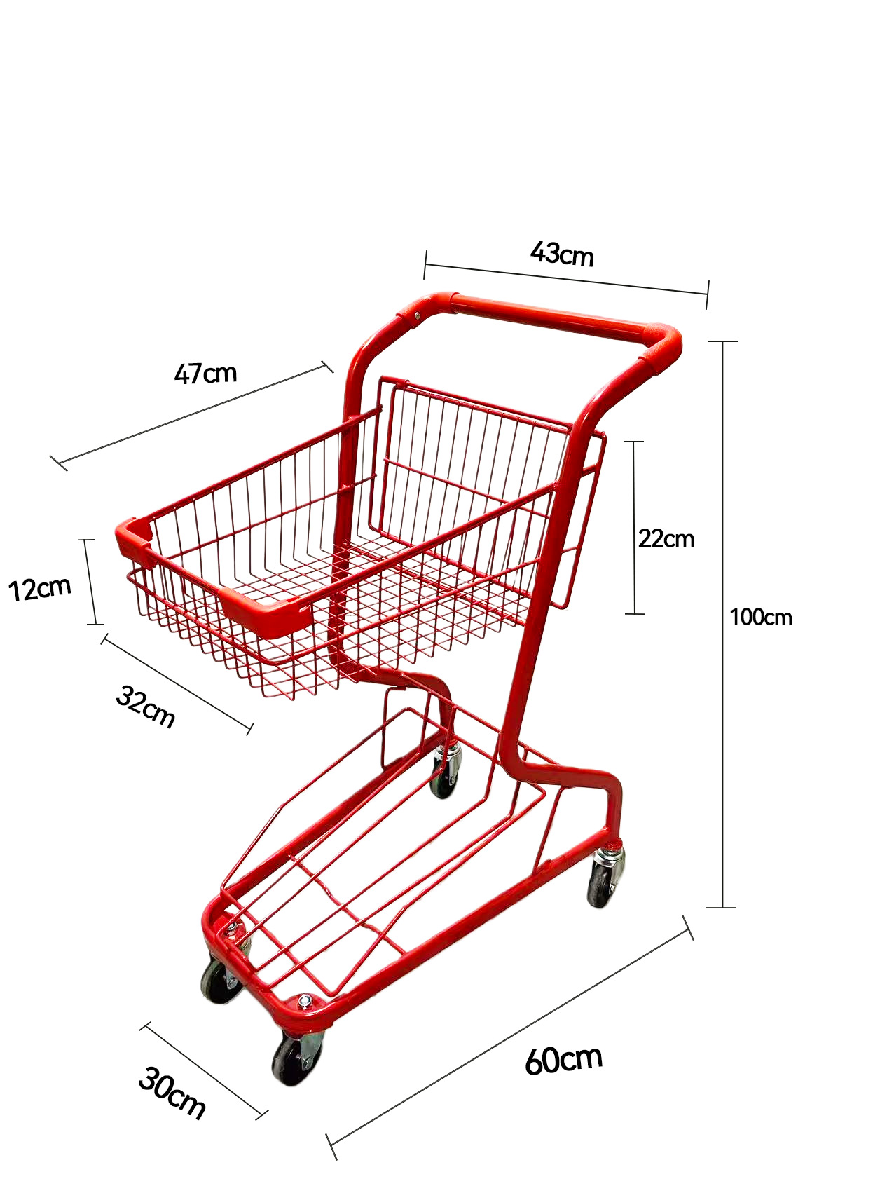 Supermercados multifuncionales agarran carritos de muñecas, centros comerciales de dos pisos, carritos de compras, puestos rojos de la red, carritos domésticos