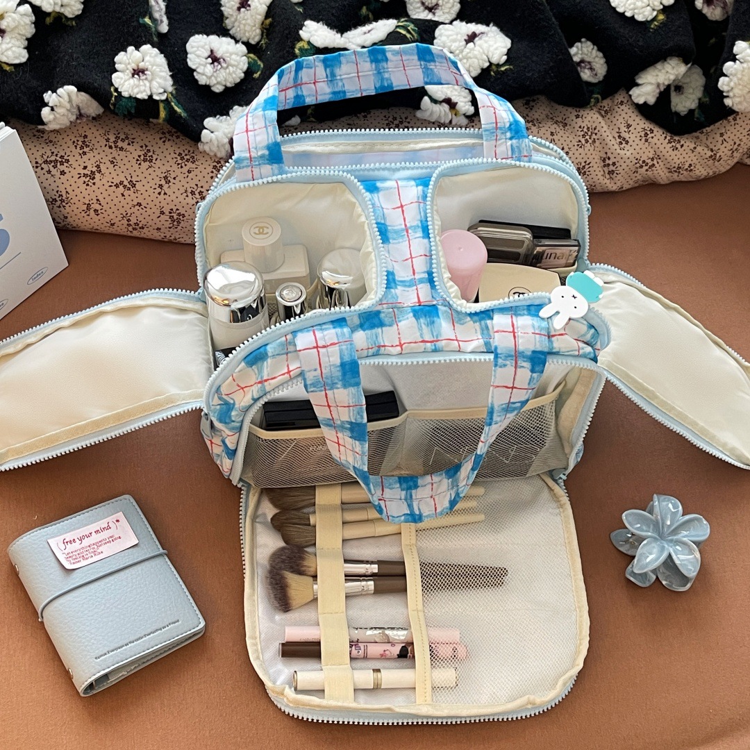 Nueva bolsa de maquillaje de gran capacidad de viaje bolsa de lavado portátil de gran capacidad de apertura amplia bolsa de almacenamiento de partición portátil