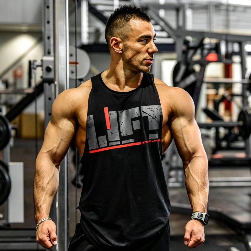 Ebay Hot Sale Lift Printed Fitness Vest Men's Cotton I-shaped Vest European and American Size
