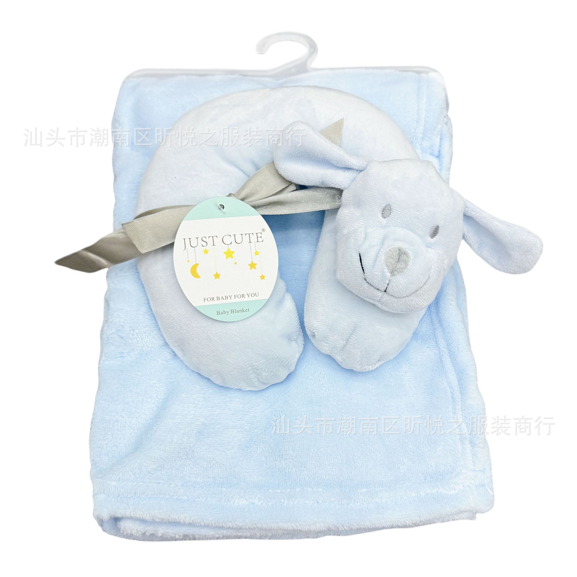 Juego de Manta y Almohada Cervical en U de Terciopelo de Coral para Recién Nacidos y Bebés