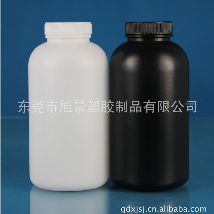 现货批发耐酸碱大口圆瓶1000ml 1L广口塑料瓶粉剂样品瓶白色黑色