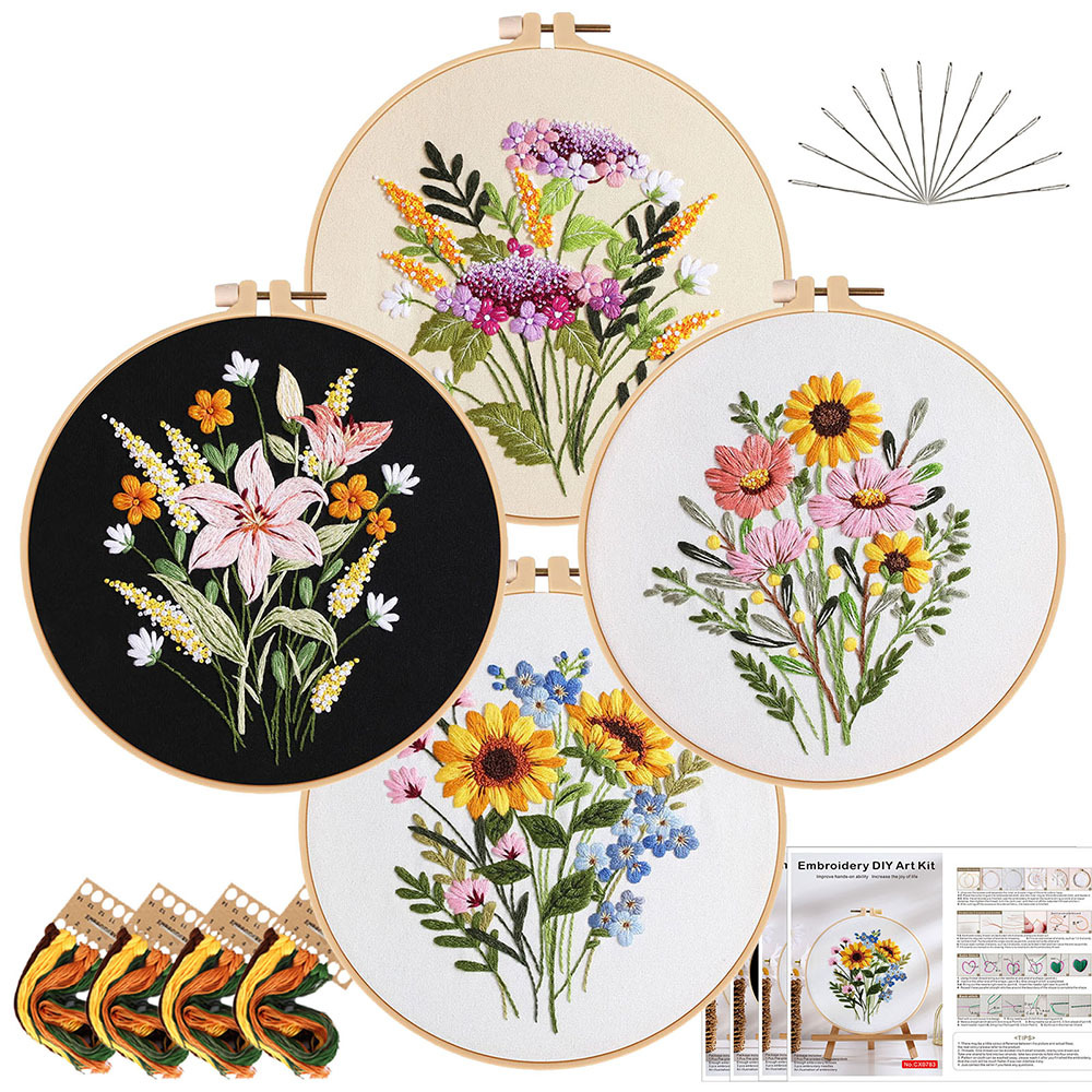 Nuevo original DIY bordado hecho a mano material paquete colorido tiempo flor ramo transfronterizo inglés