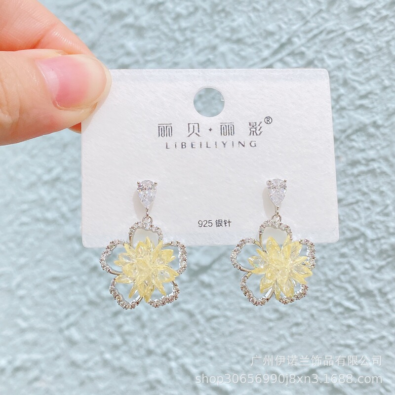 丽银/丽贝丽影铜镀金幻彩仙系彩色锆石轻奢简约小众甜美风耳环女|undefined