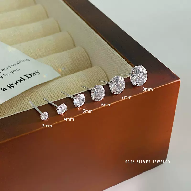 925纯银mini锆石耳钉水钻系列韩版简约满镶钻饰品一件代发