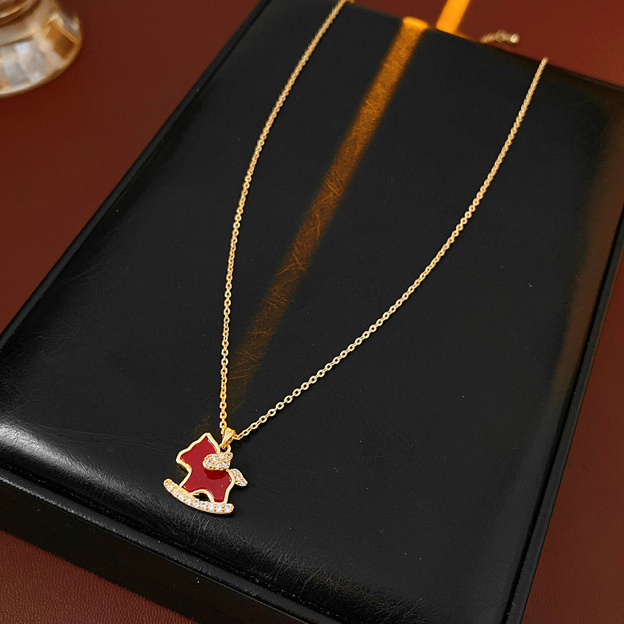 Oro verdadero eléctrico galvanis colgante de piedra pony pendientes collar ligero lujo nicho universal conjunto temperamento alta sensación de joyería mujer