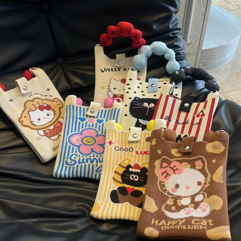 新しいかわいい韓国スタイルのスクエアバッグ漫画ニットバッグ携帯電話バッグ多用途ミニショルダークロスボディハンドバッグ女性のための|undefined