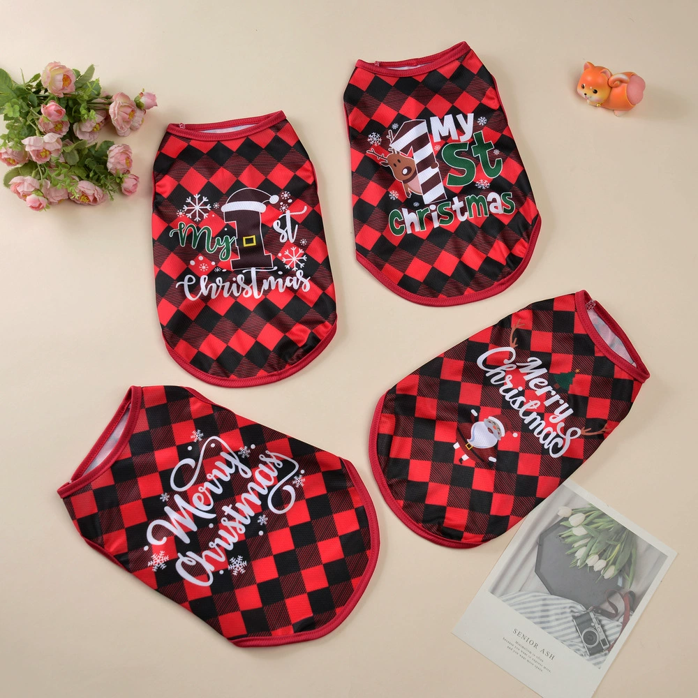 Европейская и американская рождественская собачья одежда мультяшный клетчатый жилет с принтом Тедди одежда маленькая собака кошачья одежда фабрика