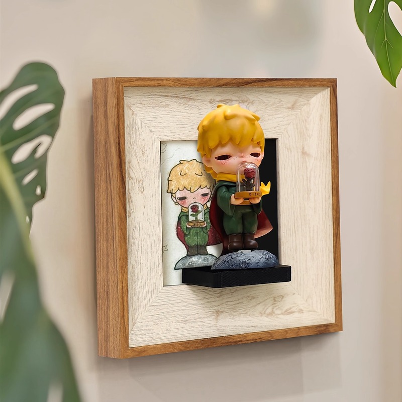 Blind Box Storage Display Frame Vintage Solid Wood Picture Frame Blind Box Figurine Trendy Toy Storage DIY Display Piece