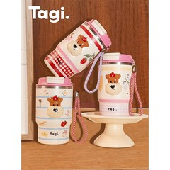 Tagi.《爆米花》双饮吸管便携手拎不锈钢随行保冷保温杯