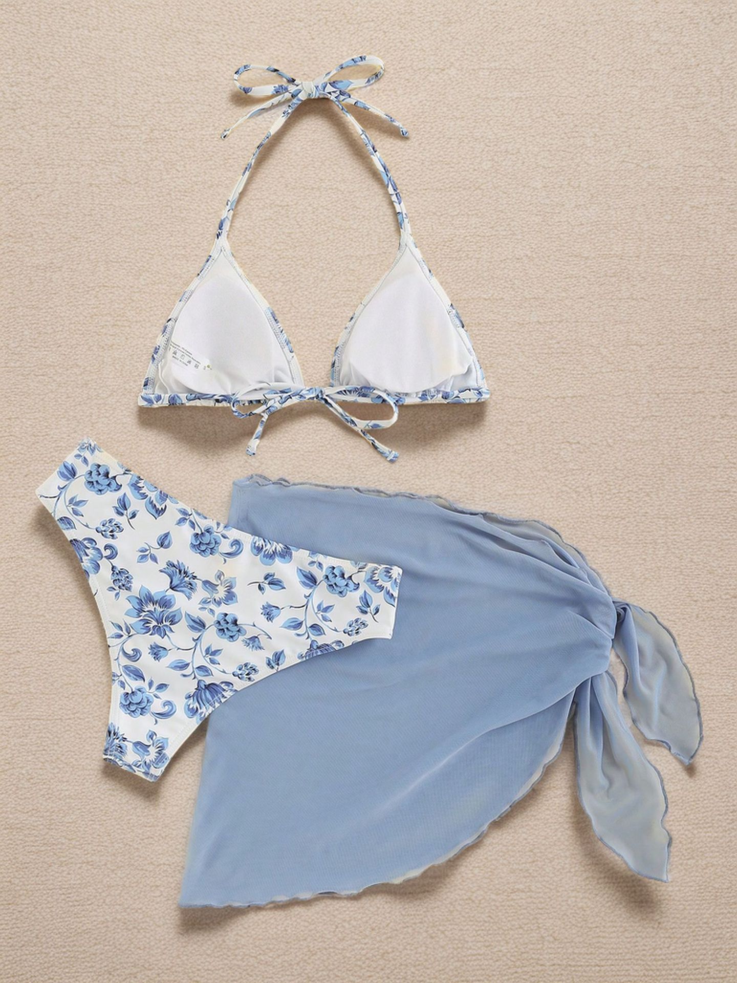 Ensemble bikini floral avec nœud à la taille pour femme_voghion.com