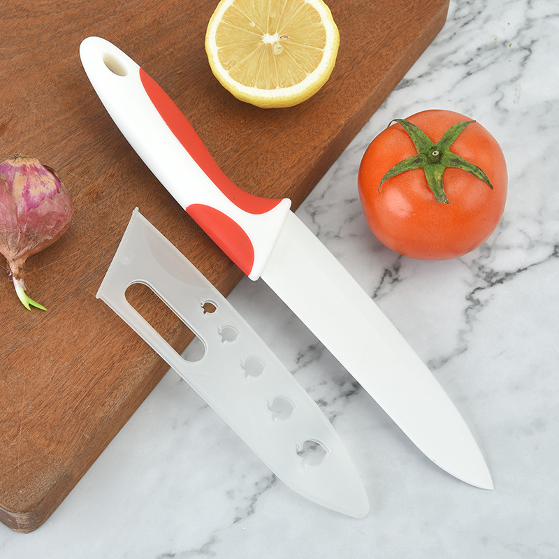 Cuchillo de cerámica con mango de color con cubierta de cuchillo cuchillo de fruta doméstico cuchillo de alimentos suplementarios con cubierta de cuchillo conjunto de herramientas de cocina