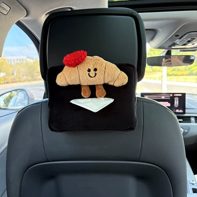 Car tissue box/set — or Armrest, Suitable for Women - plush-tissue-box-black-red-hat-croissant