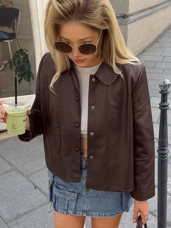 (Cross-border trading), retro brown demi-season warm jacket, high-quality style, European style