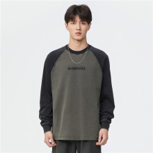 秋季新款美式重磅纯棉长袖T恤男士宽松拼接刺绣打底衫休闲上衣潮