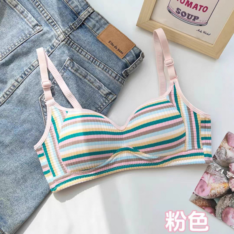 彩虹小马复古风彩虹条纹少女文胸欧美辣妹小胸聚拢薄款无痕内衣女|undefined