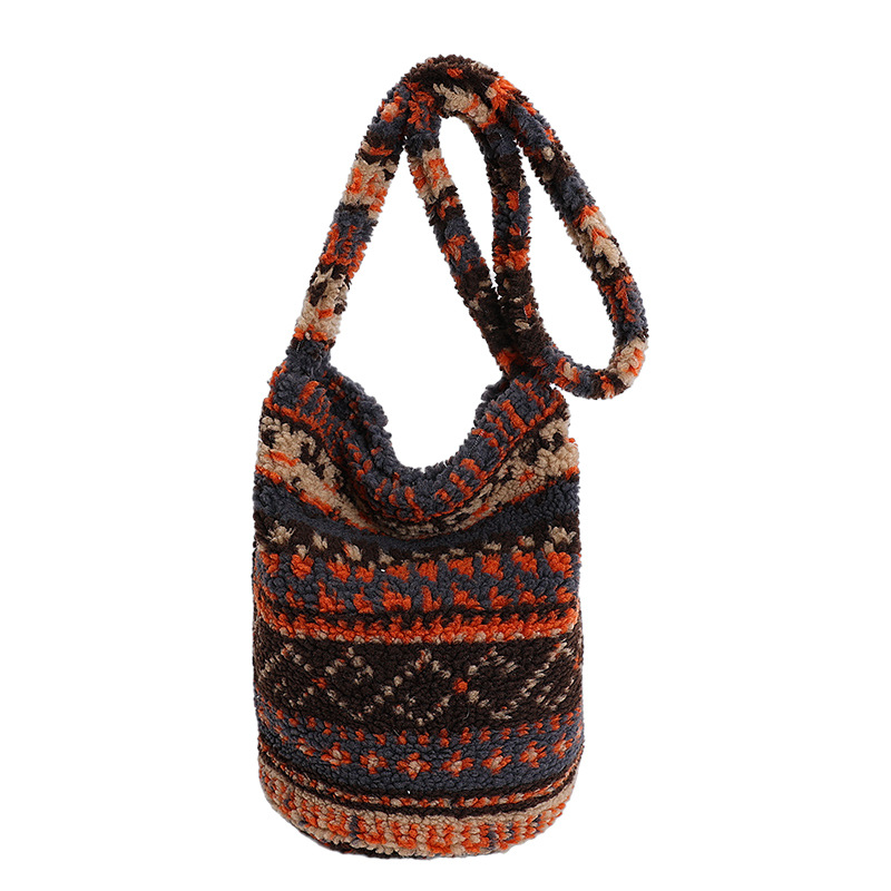 Otoño y invierno lindos bolsos de cordero para mujeres 2025 nueva moda flor bolsos de balde de gran capacidad bolsos de peluche