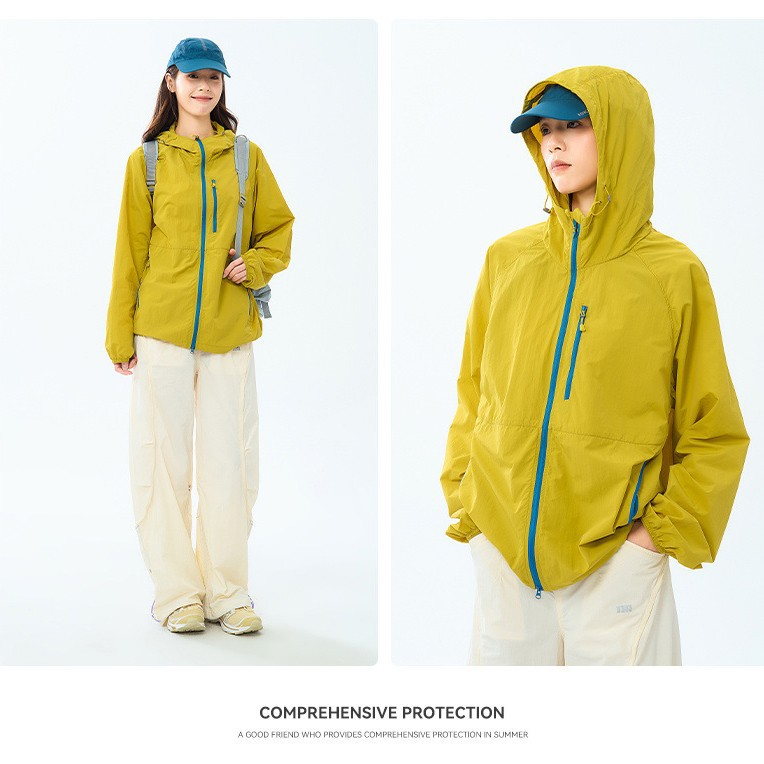 Verano nuevo estilo americano al aire libre casual ropa de protección solar para hombres y mujeres UPF50 protección UV ropa de protección solar ligera con capucha